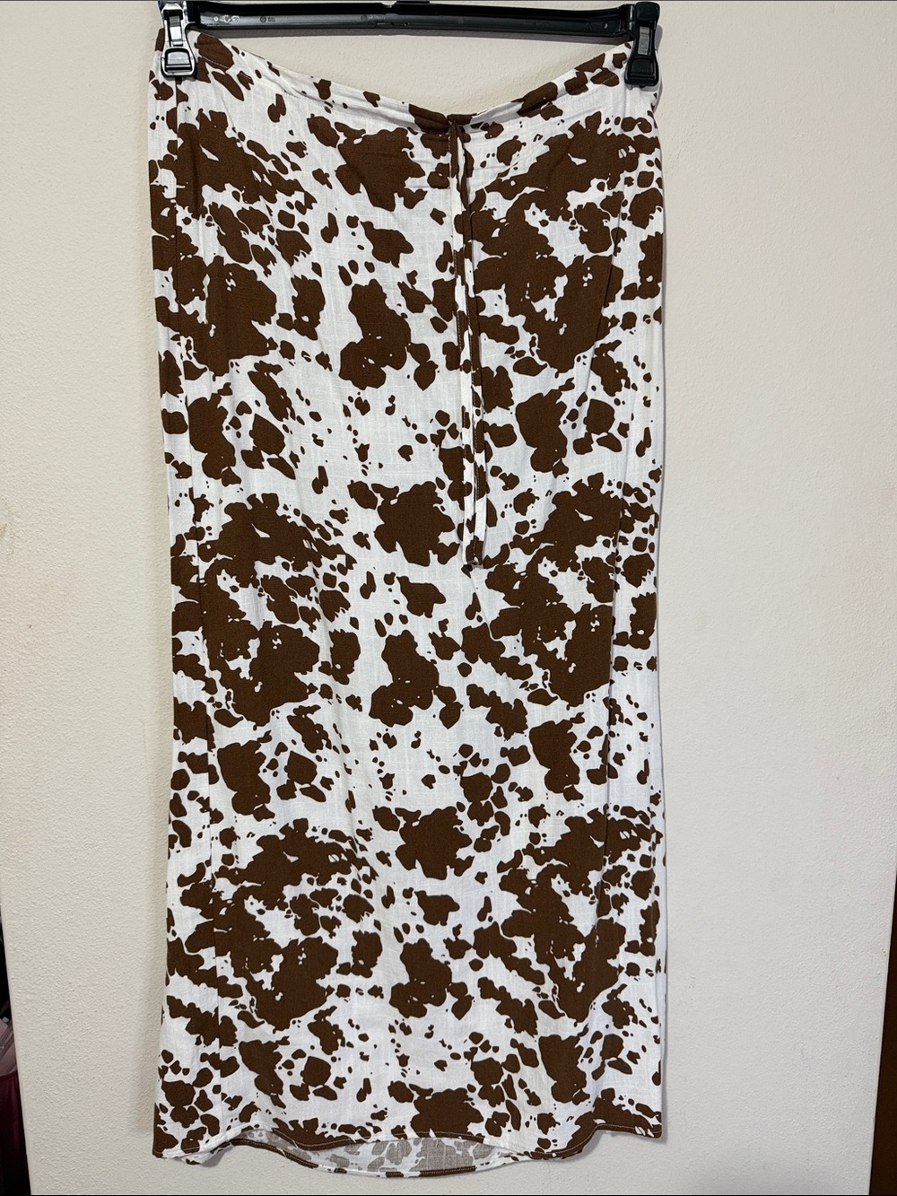 Women's White and Brown Cowprint Midi Skirt